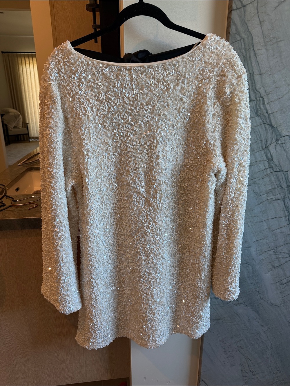 Ivory Sequin Textured Long Sleeve dress